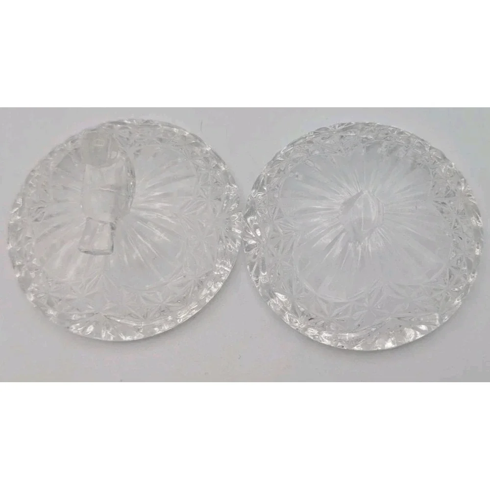 Vintage Crystal Clear Trinket Ring Dish with Bird Lid‎ Tiny Pressed Glass